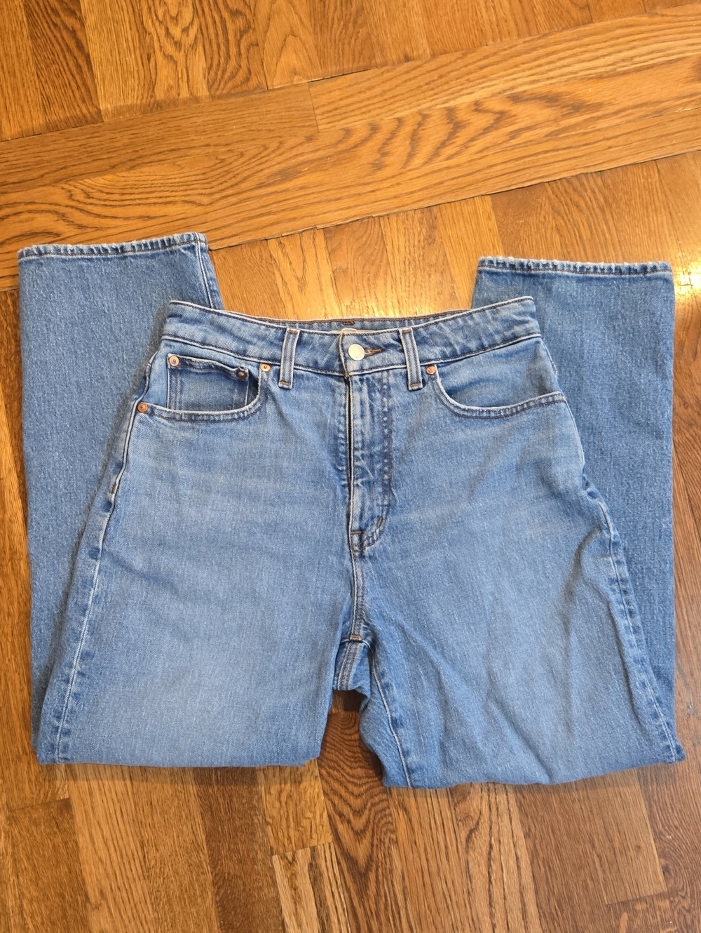 Madewell Curvy 90s Straight Crop Jeans Medium Wash High Rise Size 28